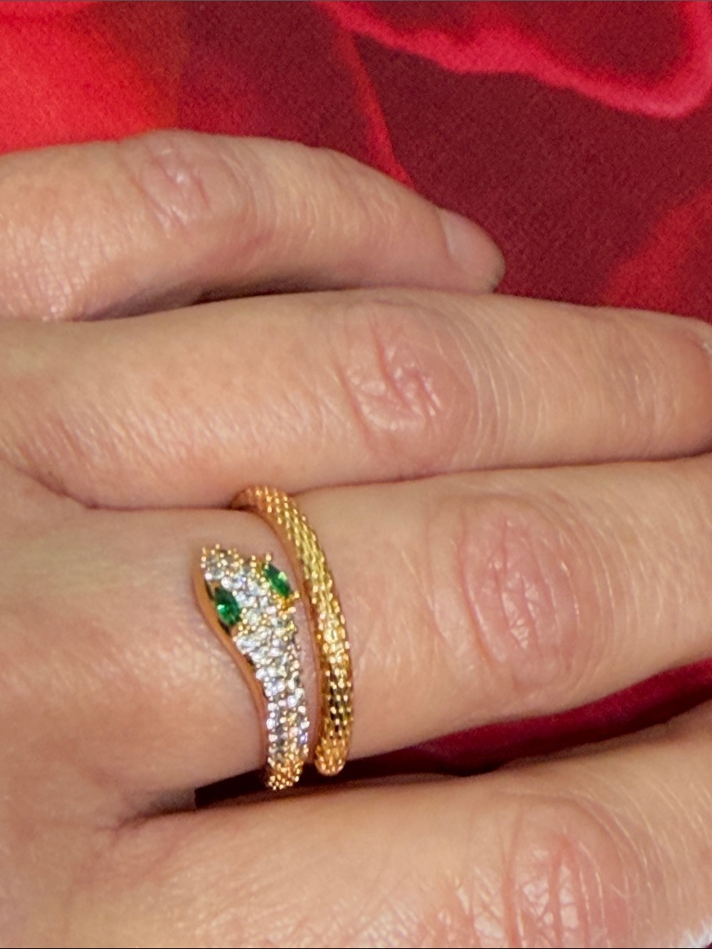 Pretty Bird 18k Rose Gold Plated Snake Wrap Ring with Green Accents-Adjustable - Picture 7 of 8